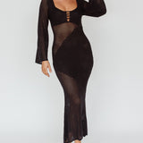 Zizi Long Sleeve Crochet Maxi Dress Black