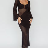 Zizi Long Sleeve Crochet Maxi Dress Black
