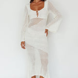 Zizi Long Sleeve Crochet Maxi Dress White