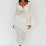 Zizi Long Sleeve Crochet Maxi Dress White