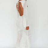 Zizi Long Sleeve Crochet Maxi Dress White