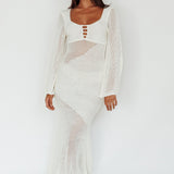 Zizi Long Sleeve Crochet Maxi Dress White