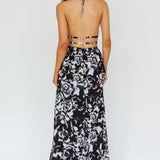 Cyndi Open Back Halterneck Maxi Dress Floral Black