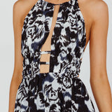 Cyndi Open Back Halterneck Maxi Dress Floral Black
