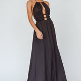 Cyndi Open Back Halterneck Maxi Dress Black