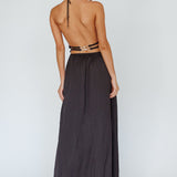 Cyndi Open Back Halterneck Maxi Dress Black