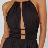 Cyndi Open Back Halterneck Maxi Dress Black