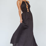 Cyndi Open Back Halterneck Maxi Dress Black