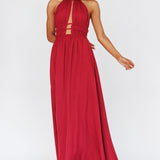 Cyndi Open Back Halterneck Maxi Dress Wine