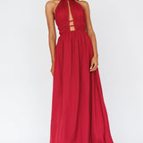 Cyndi Open Back Halterneck Maxi Dress Wine