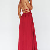 Cyndi Open Back Halterneck Maxi Dress Wine