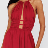 Cyndi Open Back Halterneck Maxi Dress Wine