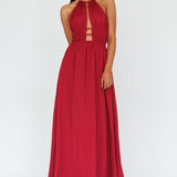 Cyndi Open Back Halterneck Maxi Dress Wine