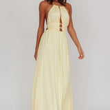 Cyndi Open Back Halterneck Maxi Dress Light Yellow