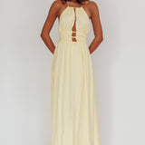 Cyndi Open Back Halterneck Maxi Dress Light Yellow