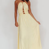 Cyndi Open Back Halterneck Maxi Dress Light Yellow