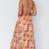 Cyndi Open Back Halterneck Maxi Dress Pink Multi