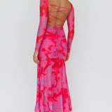 Apryl Long Sleeve Lace-Up Back Maxi Dress Pink