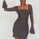In Bloom Flared Cuff Mini Dress Charcoal