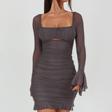 In Bloom Flared Cuff Mini Dress Charcoal