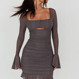 In Bloom Flared Cuff Mini Dress Charcoal