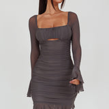 In Bloom Flared Cuff Mini Dress Charcoal