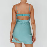 Sweet Talker Lace Trim Mini Dress Aqua