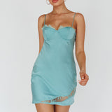 Sweet Talker Lace Trim Mini Dress Aqua