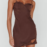 Sweet Talker Lace Trim Mini Dress Chocolate
