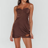 Sweet Talker Lace Trim Mini Dress Chocolate