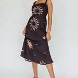 Coucou Square Neckline Midi Dress Celestial Print