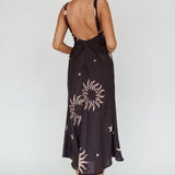 Coucou Square Neckline Midi Dress Celestial Print