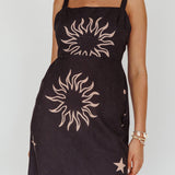 Coucou Square Neckline Midi Dress Celestial Print
