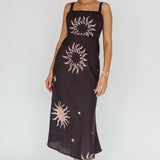 Coucou Square Neckline Midi Dress Celestial Print