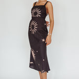 Coucou Square Neckline Midi Dress Celestial Print
