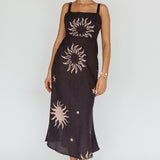 Coucou Square Neckline Midi Dress Celestial Print