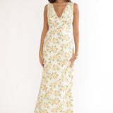 Coucou V-Neckline Maxi Dress Floral Yellow