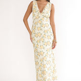Coucou V-Neckline Maxi Dress Floral Yellow