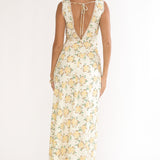 Coucou V-Neckline Maxi Dress Floral Yellow