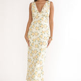 Coucou V-Neckline Maxi Dress Floral Yellow