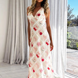 Coucou V-Neckline Maxi Dress Print Beige