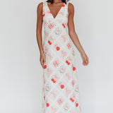 Coucou V-Neckline Maxi Dress Print Beige
