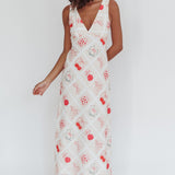 Coucou V-Neckline Maxi Dress Print Beige