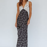 Coucou V-Neckline Maxi Dress Floral White/Black