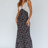 Coucou V-Neckline Maxi Dress Floral White/Black