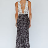 Coucou V-Neckline Maxi Dress Floral White/Black