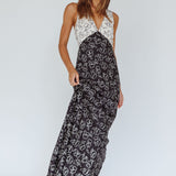 Coucou V-Neckline Maxi Dress Floral White/Black