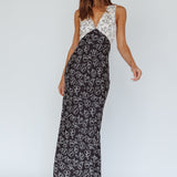 Coucou V-Neckline Maxi Dress Floral White/Black