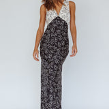 Coucou V-Neckline Maxi Dress Floral White/Black