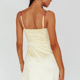 Rose Garden Floral Applique Wrap Mini Dress Lemon